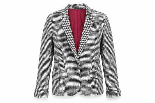 Front view of River Island women’s multicoloured check jacket blazer, size UK 8, button