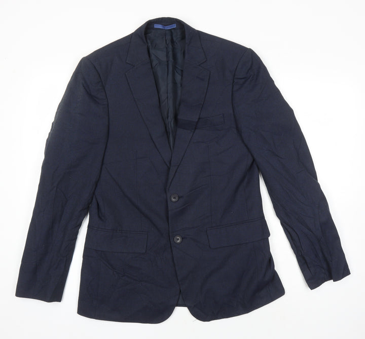 M&S Mens Blue Polyester Jacket Blazer Size 38 Regular