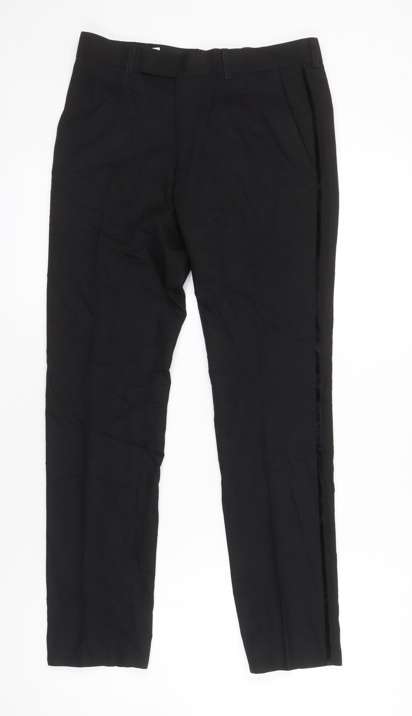 Moss Mens Black Polyester Trousers Size 28 in L27 in Slim