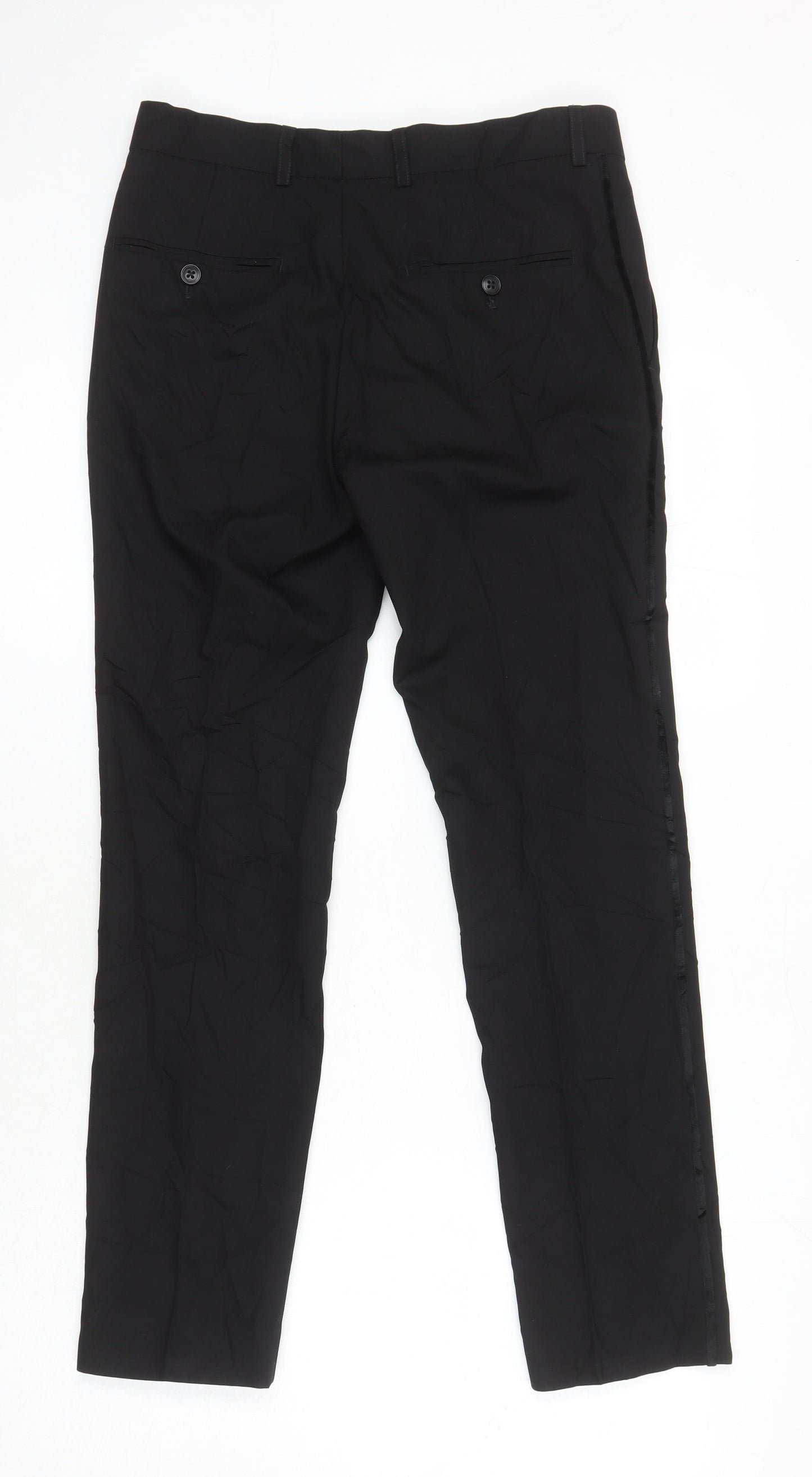 Moss Mens Black Polyester Trousers Size 28 in L27 in Slim