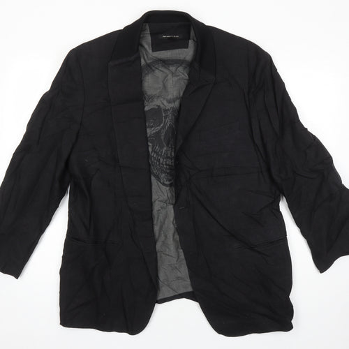 John Varvatos Mens Black Linen Jacket Blazer Size 44 Regular - Skull detail on Lining