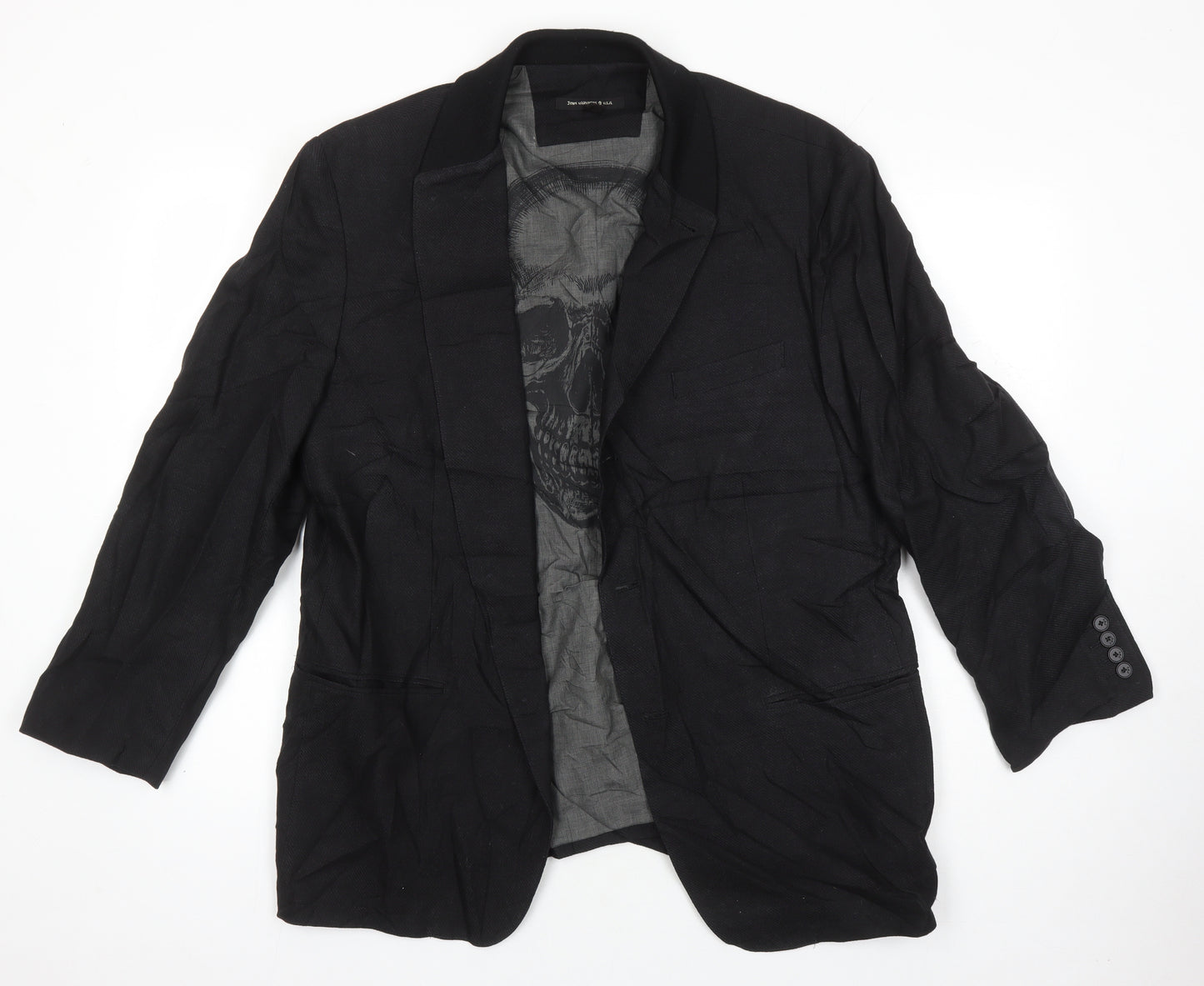 John Varvatos Mens Black Linen Jacket Blazer Size 44 Regular - Skull detail on Lining