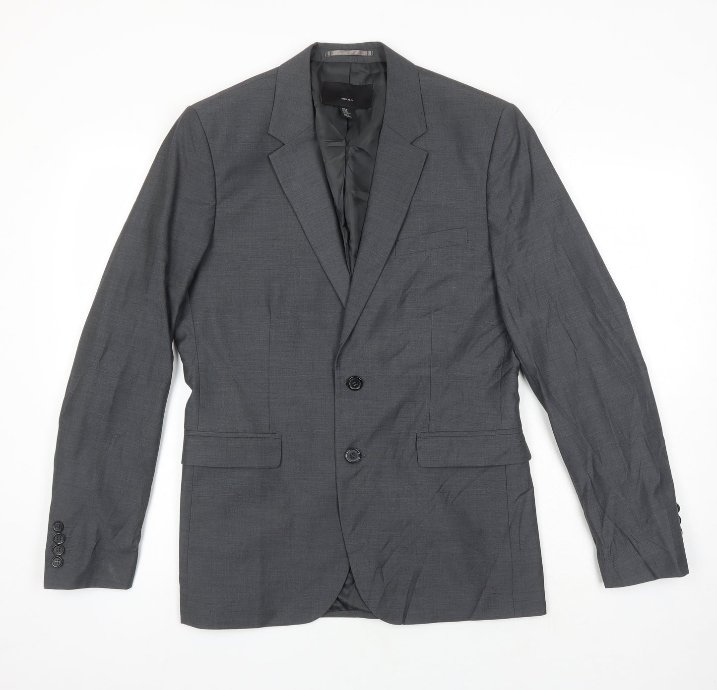 H&M Mens Grey Polyester Jacket Suit Jacket Size 38 Regular