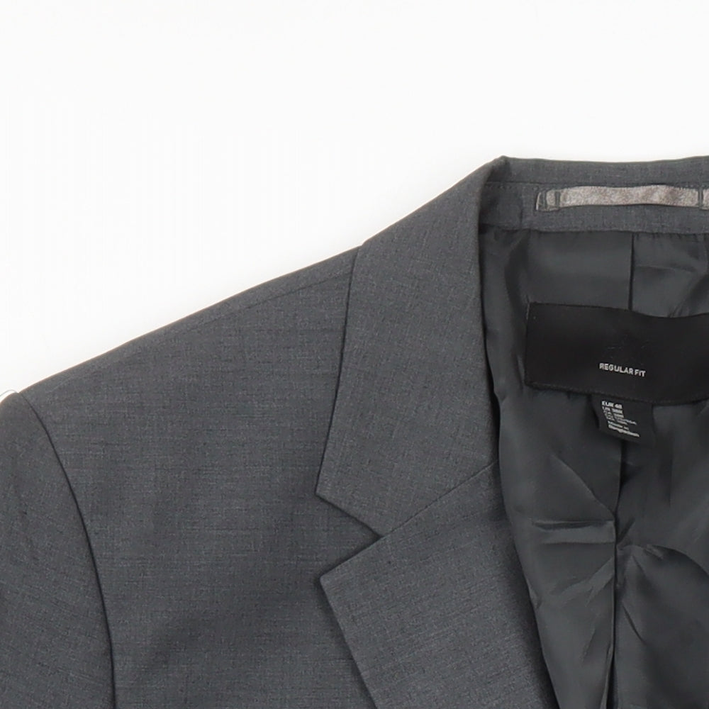 H&M Mens Grey Polyester Jacket Suit Jacket Size 38 Regular