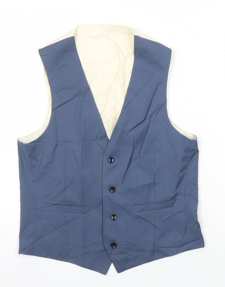 French Connection Mens Blue Wool Jacket Suit Waistcoat Size M Regular