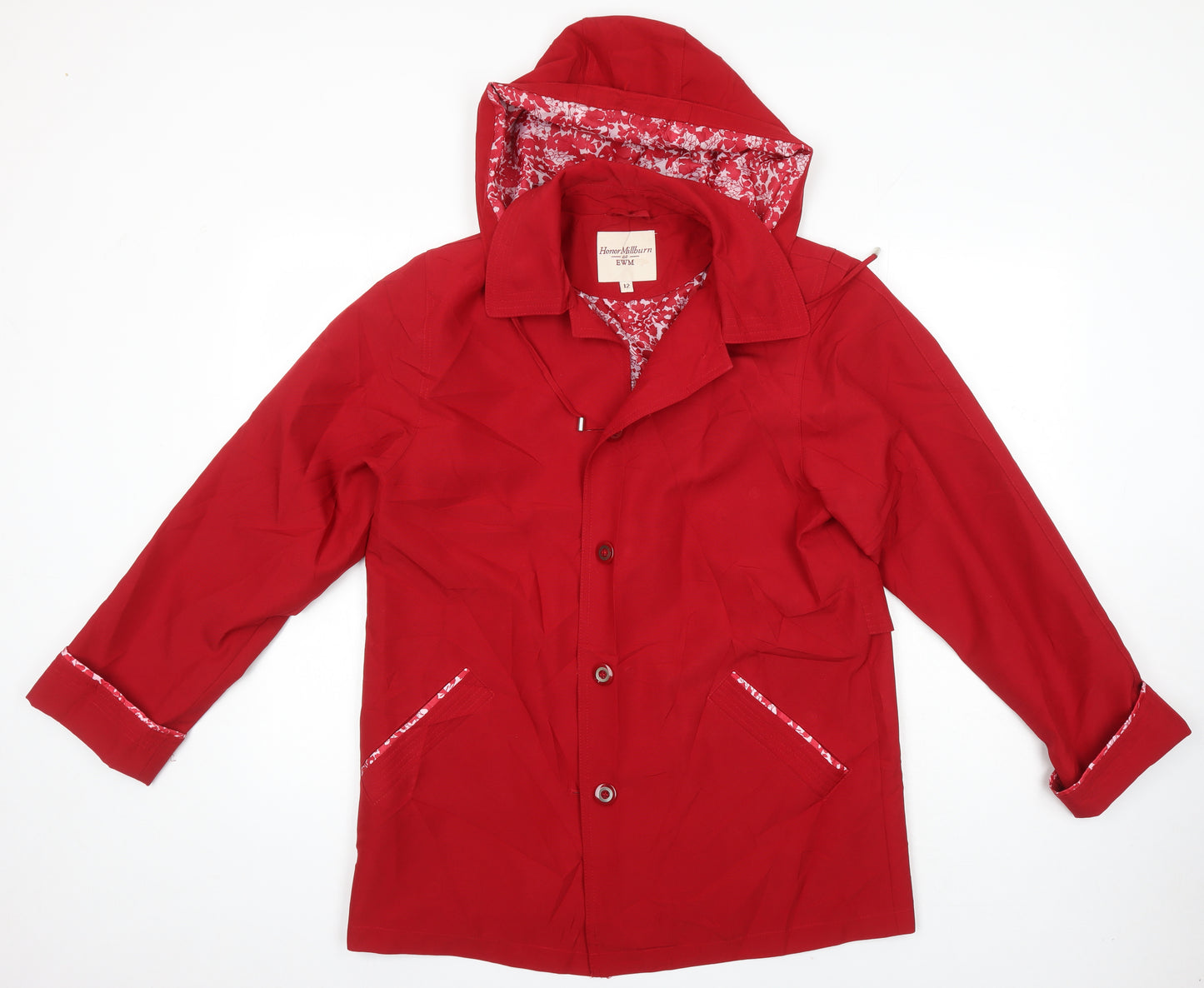 Honor Millburn Womens Red Overcoat Jacket Size 12 - Hooded