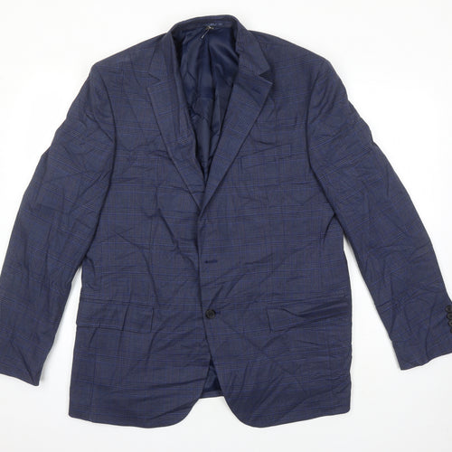 M&S Mens Blue Houndstooth Polyester Jacket Suit Jacket Size 44 Regular