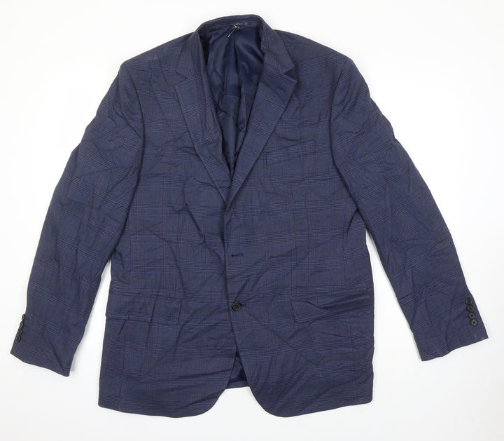 M&S Mens Blue Houndstooth Polyester Jacket Suit Jacket Size 44 Regular
