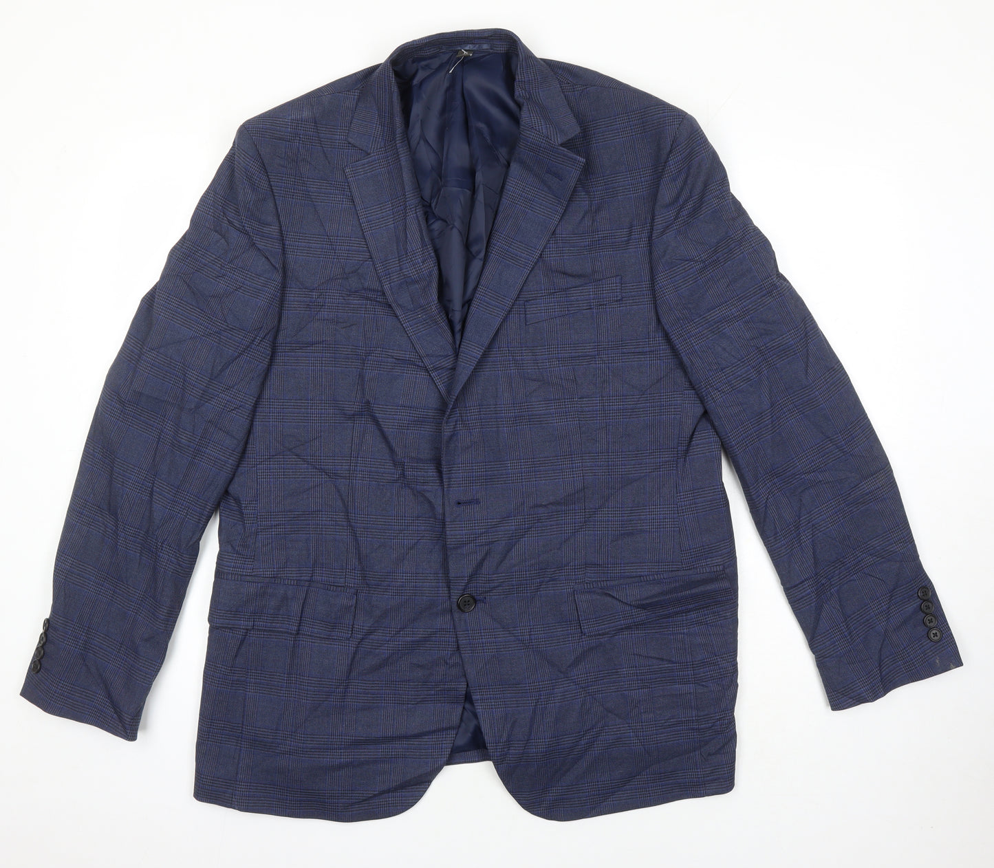 M&S Mens Blue Houndstooth Polyester Jacket Suit Jacket Size 44 Regular
