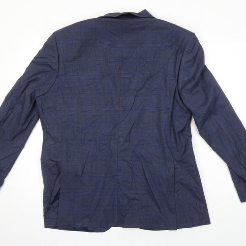 M&S Mens Blue Houndstooth Polyester Jacket Suit Jacket Size 44 Regular