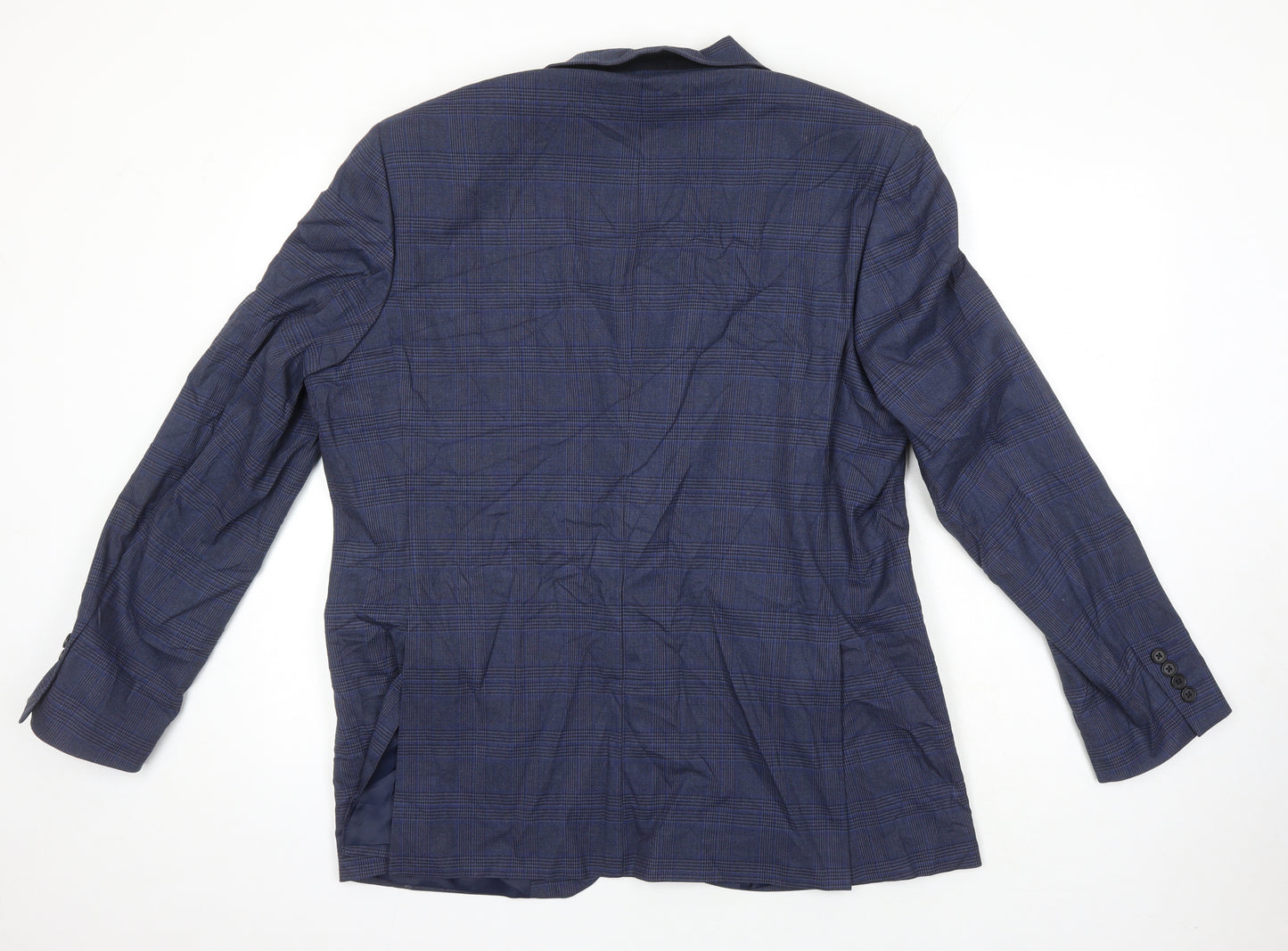M&S Mens Blue Houndstooth Polyester Jacket Suit Jacket Size 44 Regular