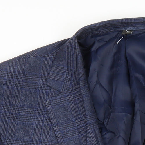 M&S Mens Blue Houndstooth Polyester Jacket Suit Jacket Size 44 Regular