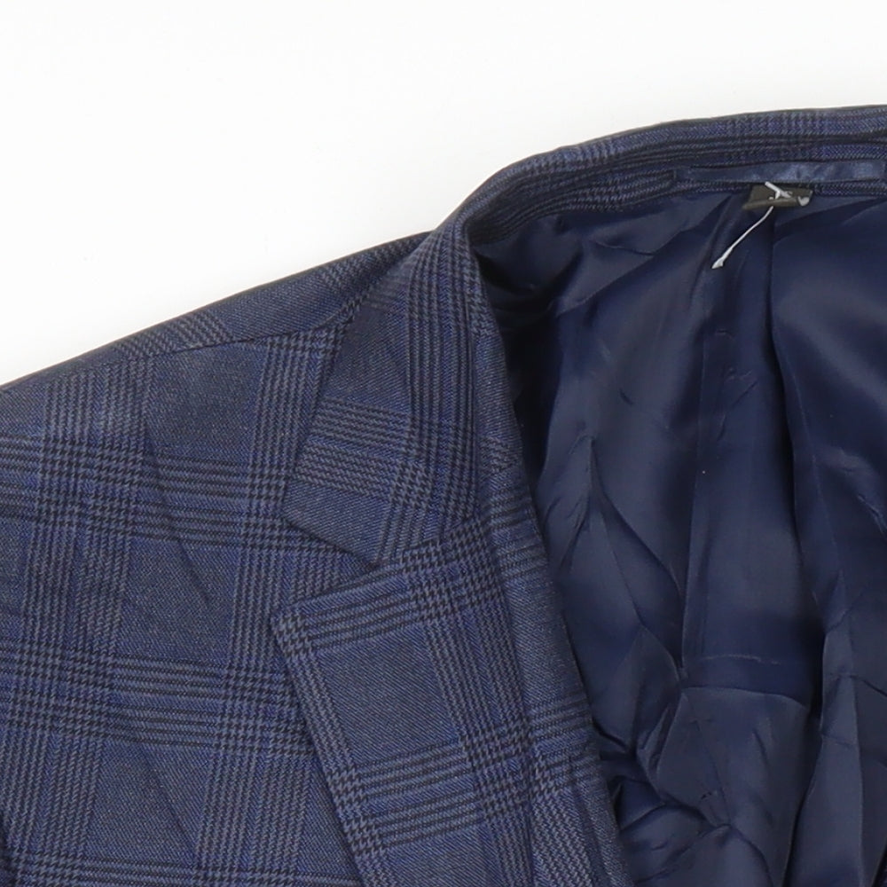 M&S Mens Blue Houndstooth Polyester Jacket Suit Jacket Size 44 Regular