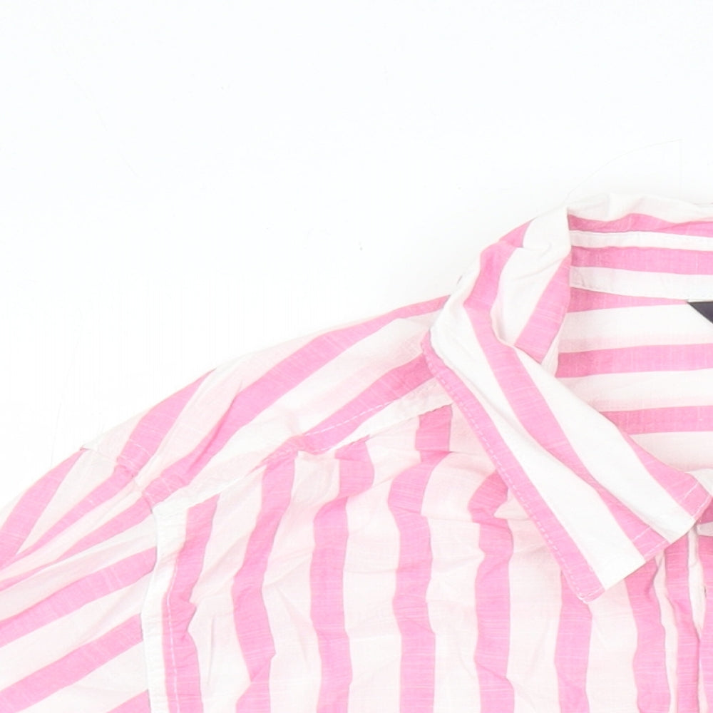 M&S Womens Multicoloured Striped 100% Cotton Tunic Blouse Size 14 Collared