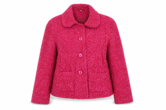 Front view of EWM women’s pink jacket, size UK 12