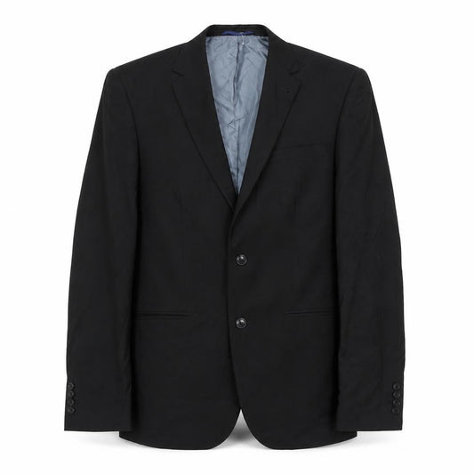 Front view of Burton men’s black polyester jacket suit jacket, size L, regular