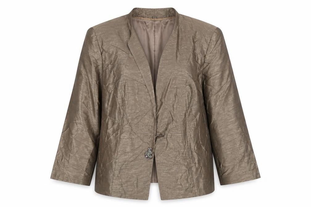 Front view of Ann Harvey women’s brown jacket, size UK 16, - mushroom