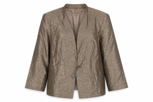 Front view of Ann Harvey women’s brown jacket, size UK 16, - mushroom