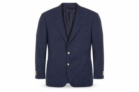 Front view of Chums men’s blue polyester jacket suit jacket, size 40, regular