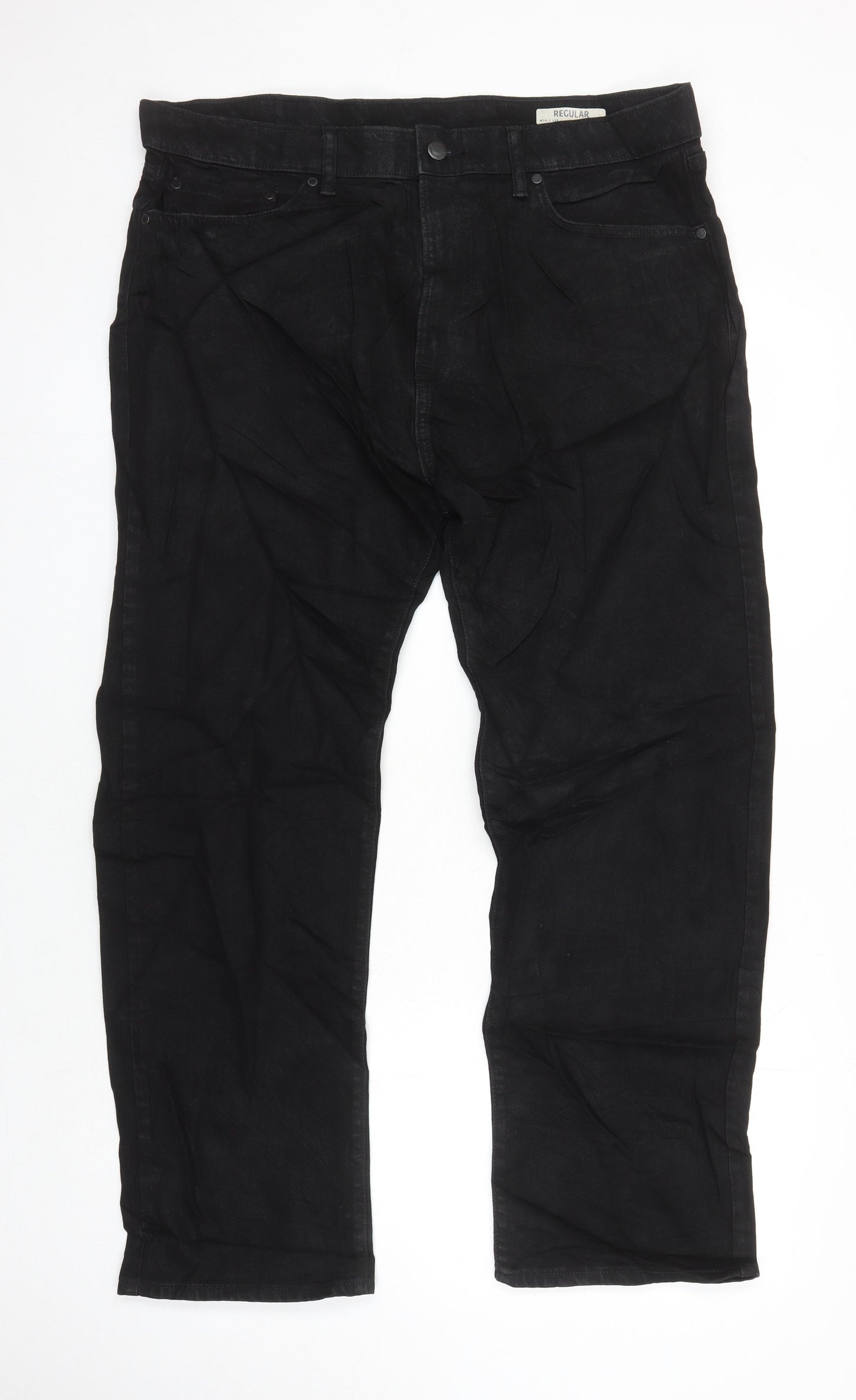 M&S Mens Black Cotton Straight Jeans Size 36 in L27 in Regular