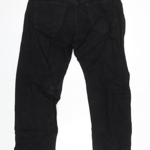 M&S Mens Black Cotton Straight Jeans Size 36 in L27 in Regular