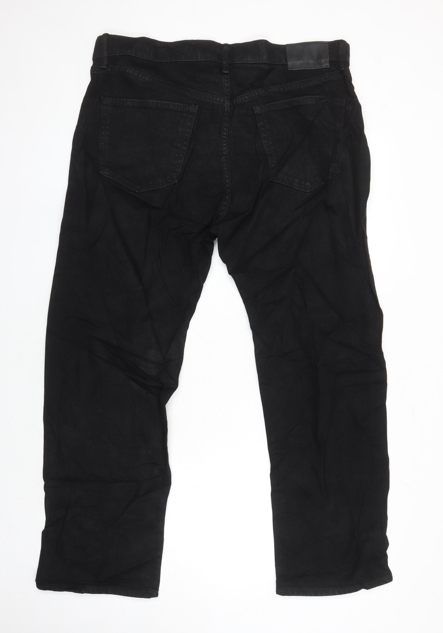 M&S Mens Black Cotton Straight Jeans Size 36 in L27 in Regular