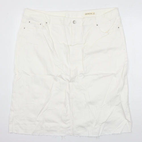 M&S Womens Ivory Cotton Straight & Pencil Skirt Size 24 in - Distressed Hem