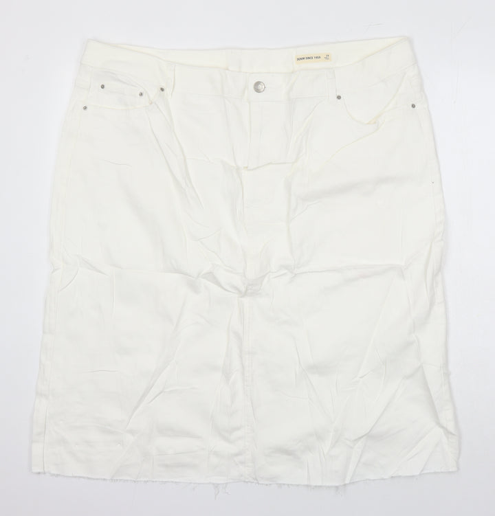 M&S Womens Ivory Cotton Straight & Pencil Skirt Size 24 in - Distressed Hem