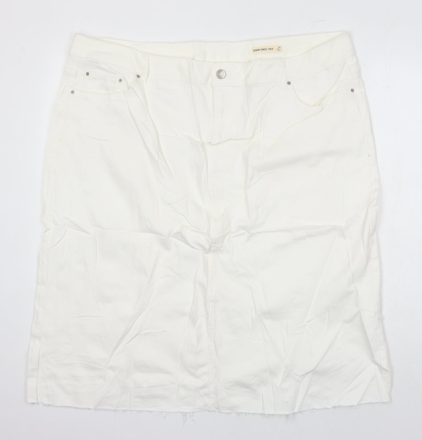 M&S Womens Ivory Cotton Straight & Pencil Skirt Size 24 in - Distressed Hem