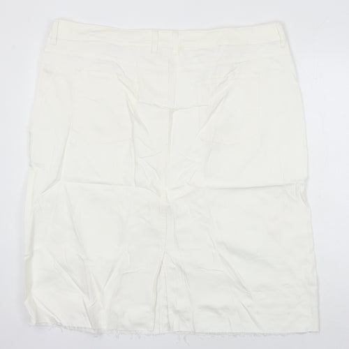 M&S Womens Ivory Cotton Straight & Pencil Skirt Size 24 in - Distressed Hem