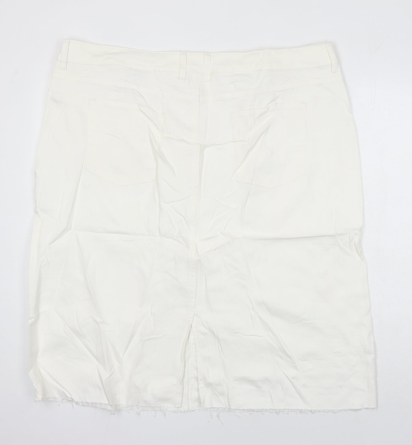M&S Womens Ivory Cotton Straight & Pencil Skirt Size 24 in - Distressed Hem