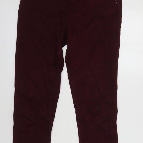 M&S Womens Red Cotton Skinny Jeans Size 12 L24 in Regular - Rhinestone detailing