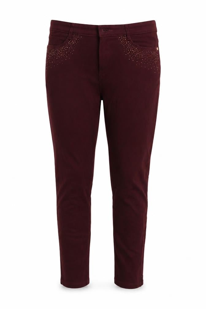 M&S Womens Red Cotton Skinny Jeans Size 12 L24 in Regular - Rhinestone detailing
