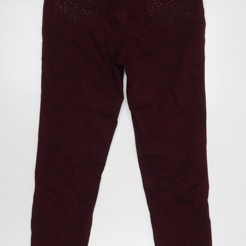 M&S Womens Red Cotton Skinny Jeans Size 12 L24 in Regular - Rhinestone detailing