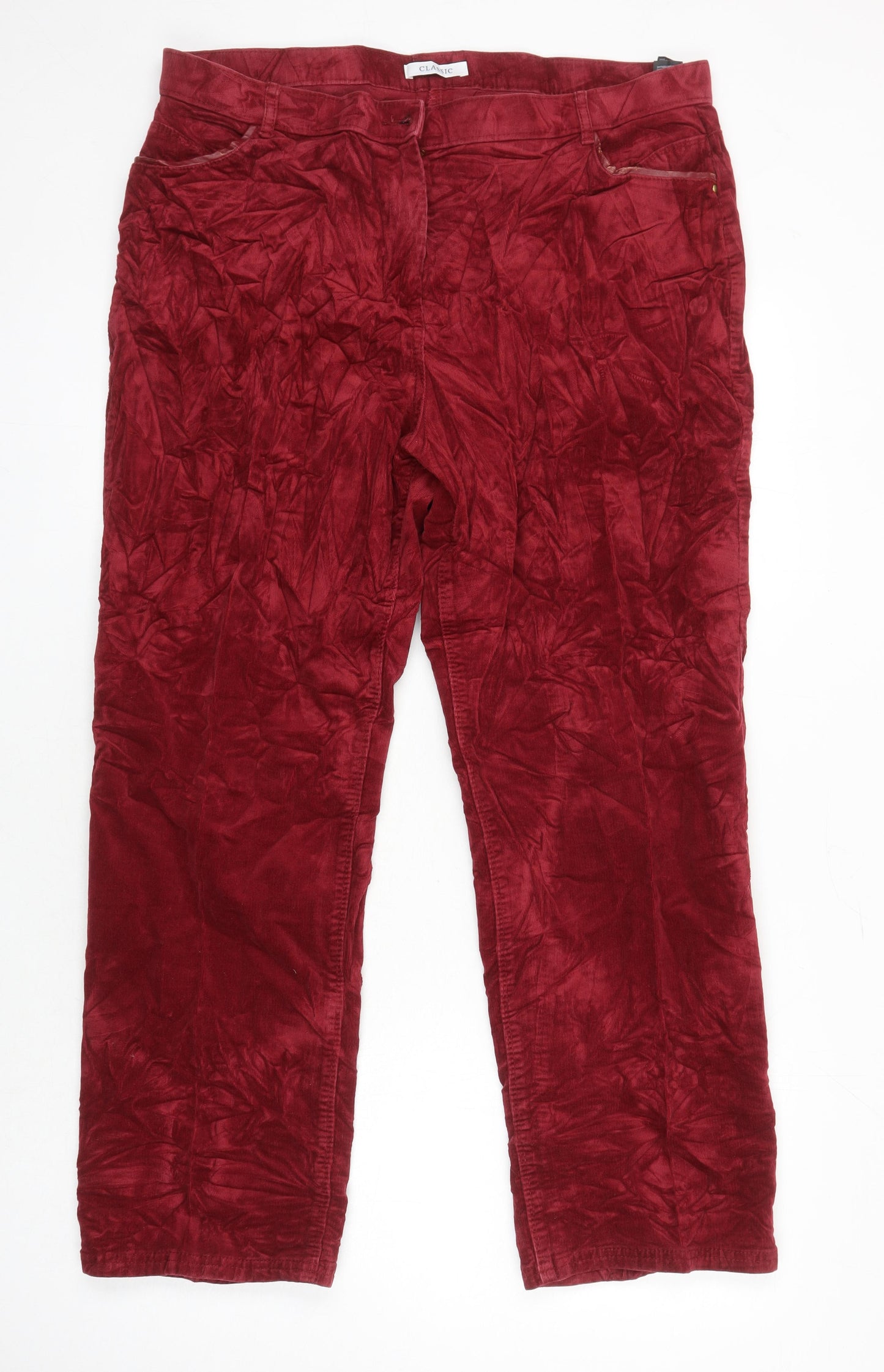 M&S Womens Red Cotton Straight Jeans Size 18 L27 in Regular