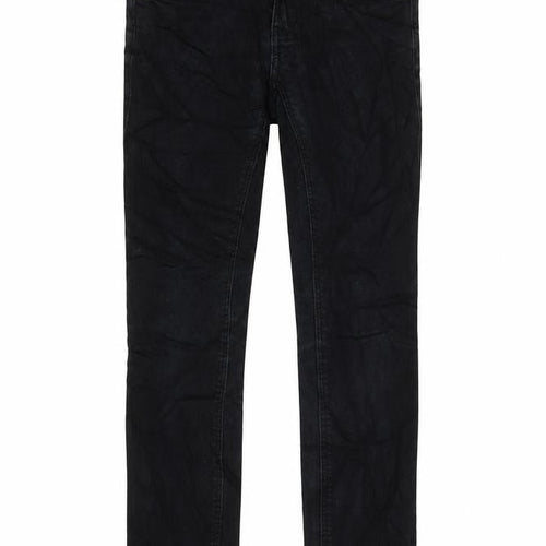 M&S Womens Blue Herringbone Cotton Straight Jeans Size 10 L26.5 in Regular