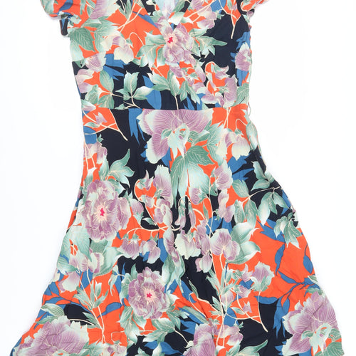 Dorothy Perkins Womens Multicoloured Floral Viscose Fit & Flare Size 16 V-Neck Zip