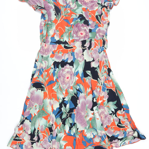 Dorothy Perkins Womens Multicoloured Floral Viscose Fit & Flare Size 16 V-Neck Zip