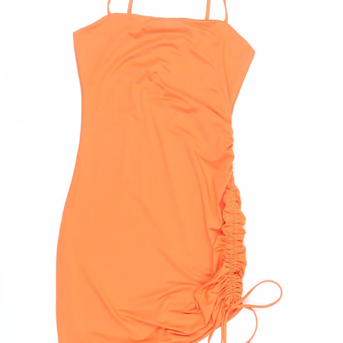 Divided by H&M Womens Orange Polyester Mini Size S Square Neck Pullover - Ruched