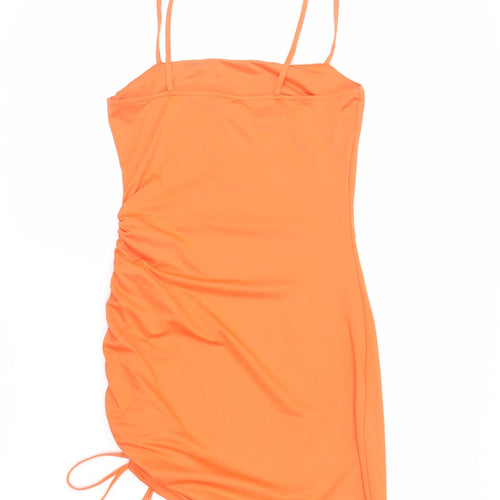 Divided by H&M Womens Orange Polyester Mini Size S Square Neck Pullover - Ruched