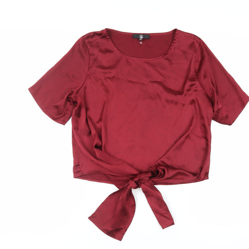 Missguided Womens Red Polyester Basic Blouse Size 12 Boat Neck - Tie Front