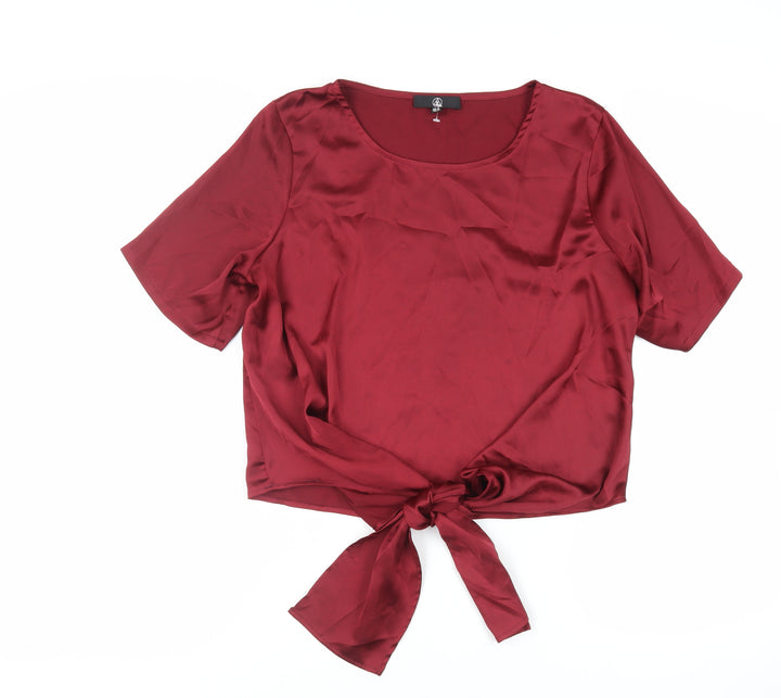 Missguided Womens Red Polyester Basic Blouse Size 12 Boat Neck - Tie Front