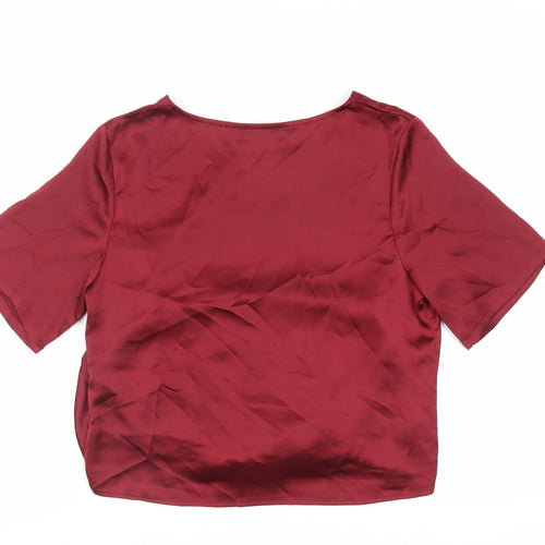 Missguided Womens Red Polyester Basic Blouse Size 12 Boat Neck - Tie Front