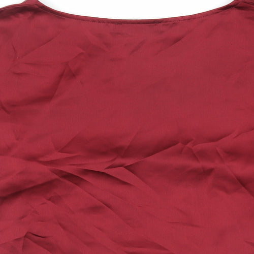 Missguided Womens Red Polyester Basic Blouse Size 12 Boat Neck - Tie Front