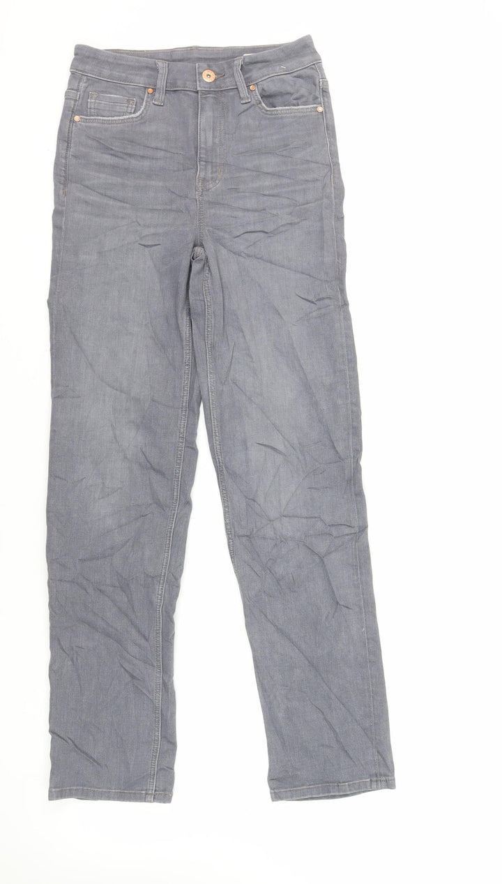 Marks and Spencer Womens Grey Cotton Straight Jeans Size 8 L29 in Regular Zip