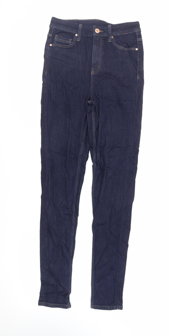 Marks and Spencer Womens Blue Cotton Skinny Jeans Size 8 L31 in Regular Zip
