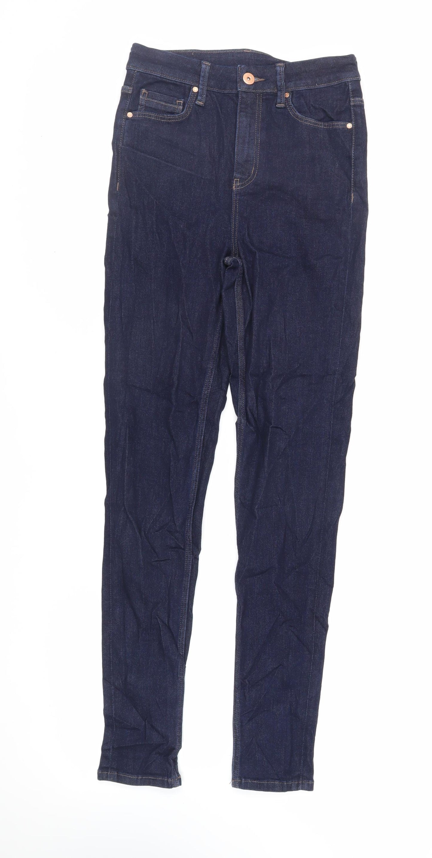 Marks and Spencer Womens Blue Cotton Skinny Jeans Size 8 L31 in Regular Zip