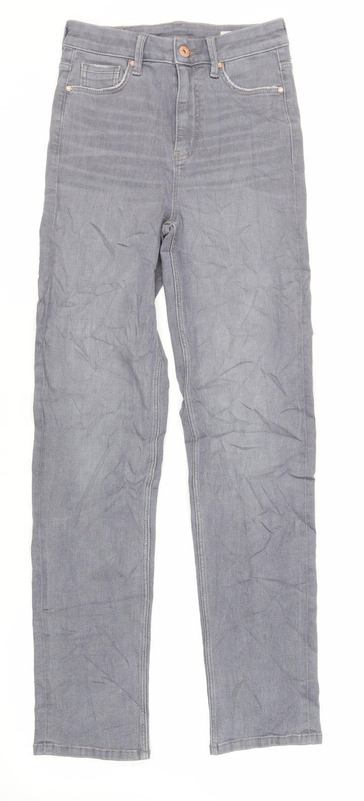Marks and Spencer Womens Grey Cotton Straight Jeans Size 8 L31 in Regular Zip - Long Lenght