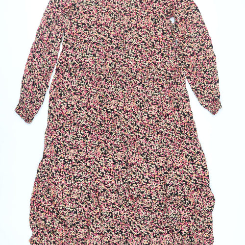 H&M Womens Black Floral Viscose A-Line Size M Round Neck Button