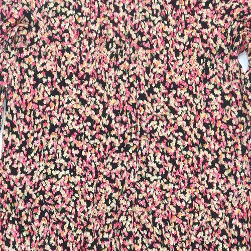 H&M Womens Black Floral Viscose A-Line Size M Round Neck Button